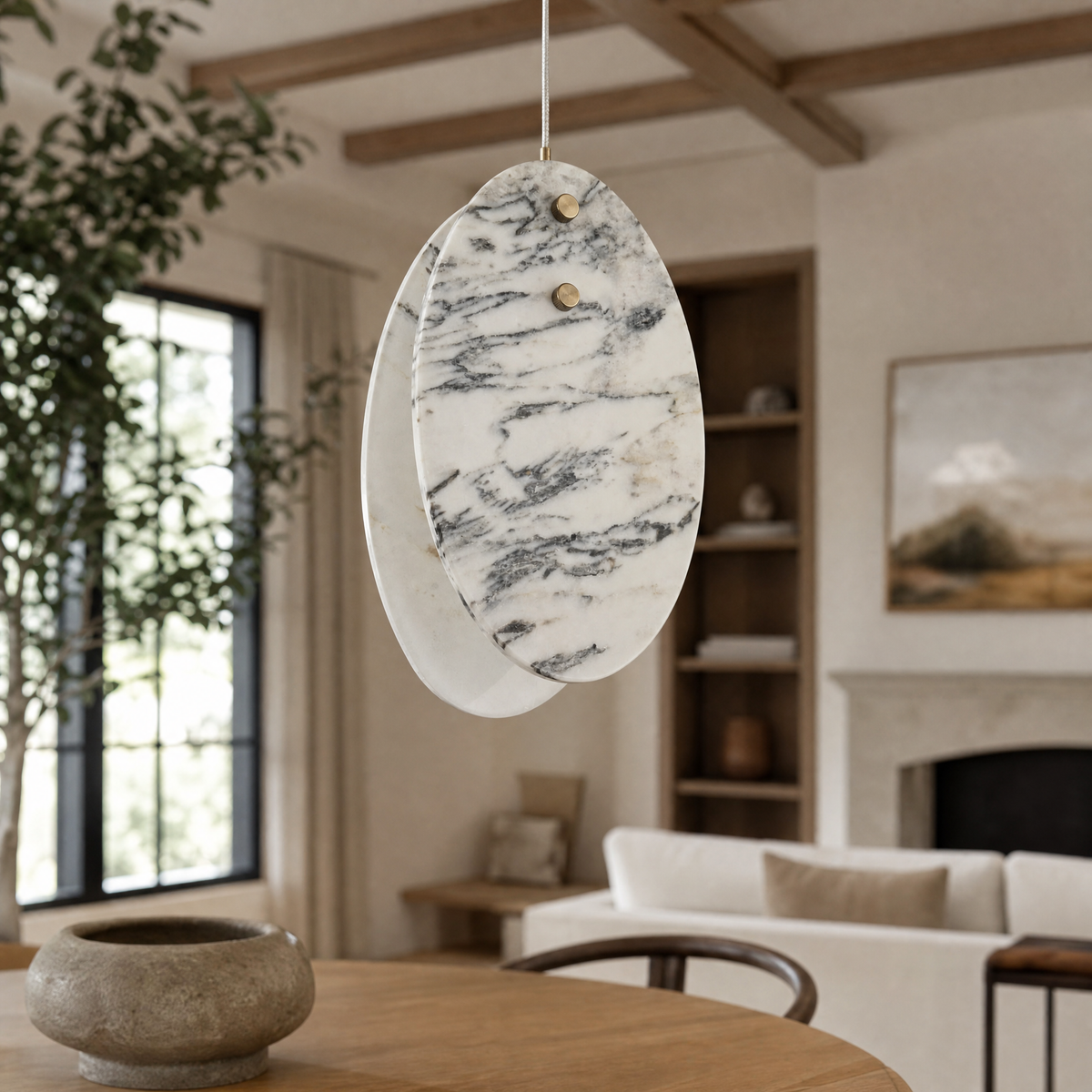 Modern Pendant Light Organic Modern Chrome Stone-Look H9.8" for Bedroom