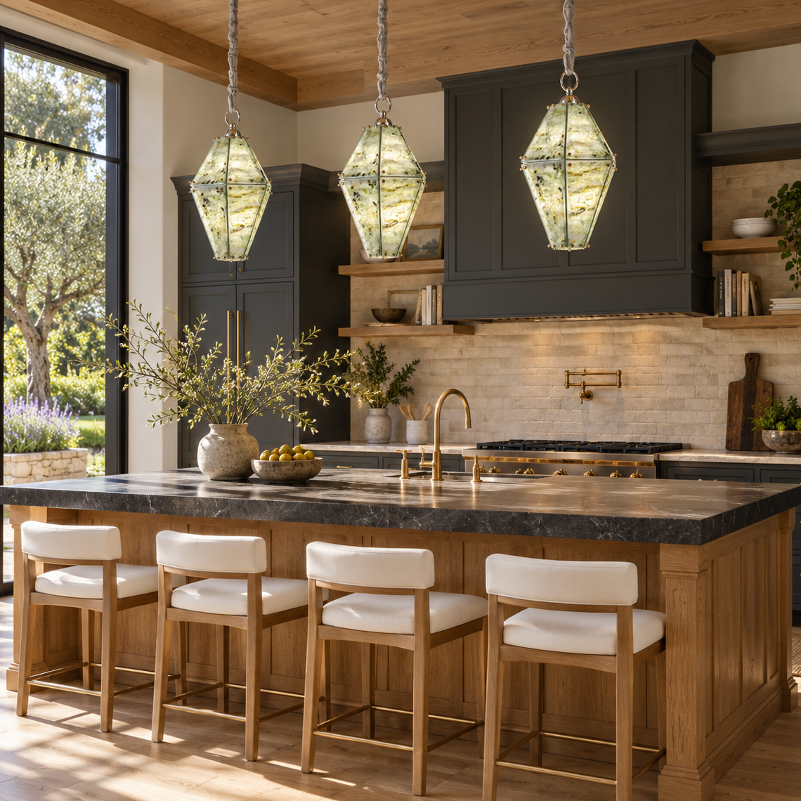 Modern Pendant Light Organic Modern Natural Stone Metal for Kitchen Dining Room