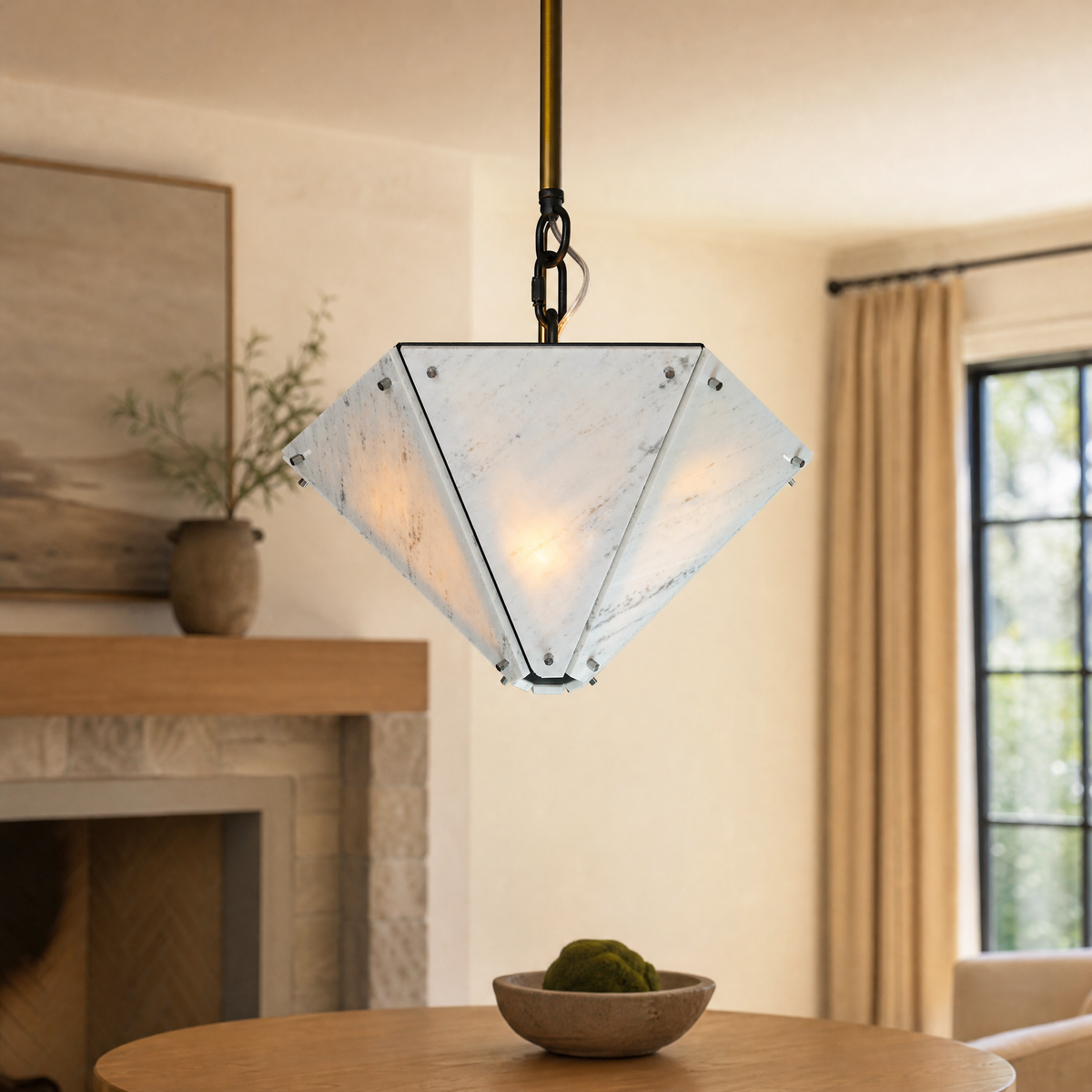 Modern Pendant Light Organic Modern Stone-Look Metal W15.7" for Kitchen