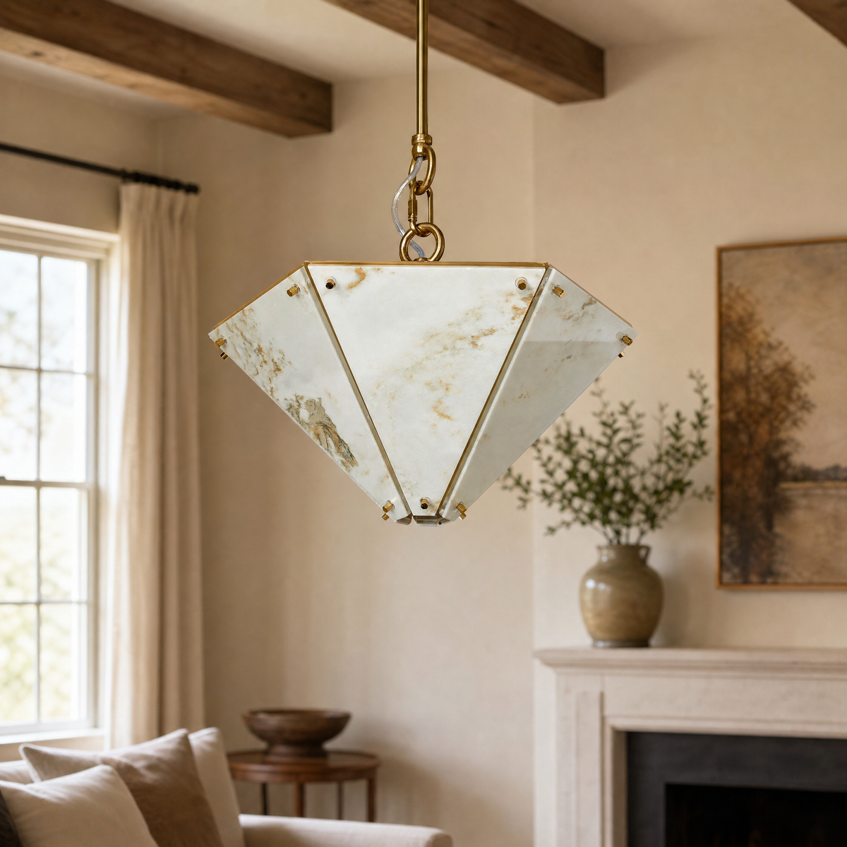 Modern Pendant Light Organic Modern Stone-Look Metal W15.7" for Kitchen