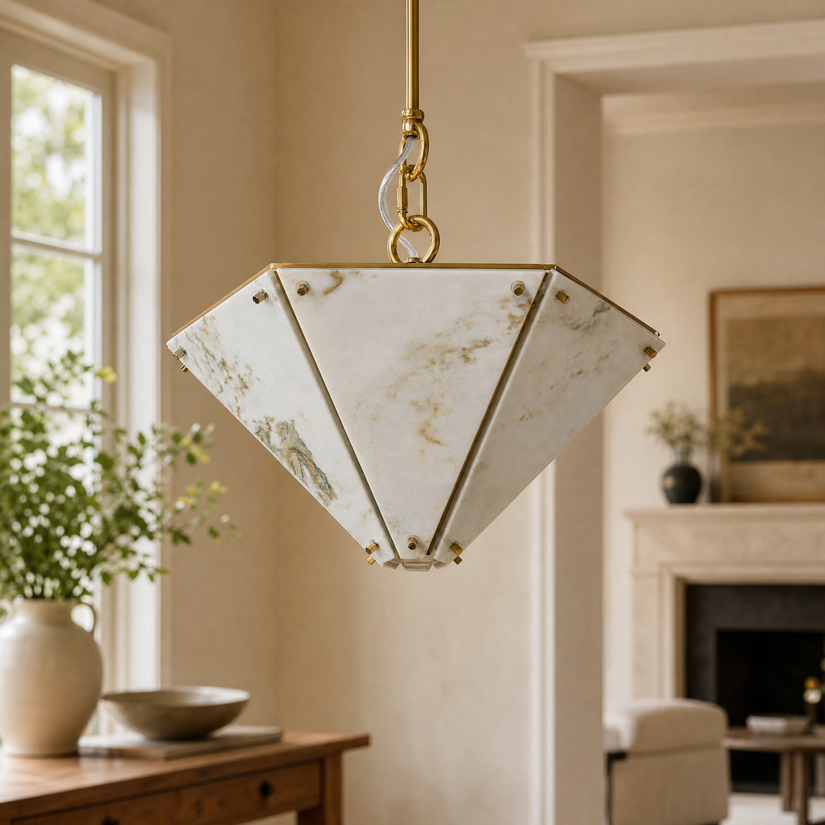 Modern Pendant Light Organic Modern Stone-Look Metal W15.7" for Kitchen