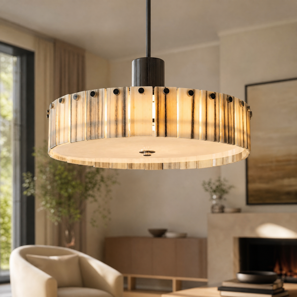Modern Pendant Light Stone-Look Metal Ø14.2" for Kitchen Dining Room
