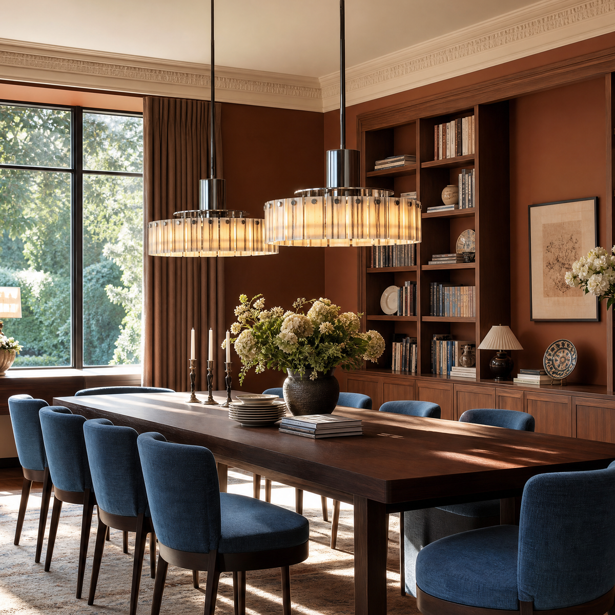 Modern Pendant Light Natural Stone Metal Ø14.2" for Kitchen Dining Room