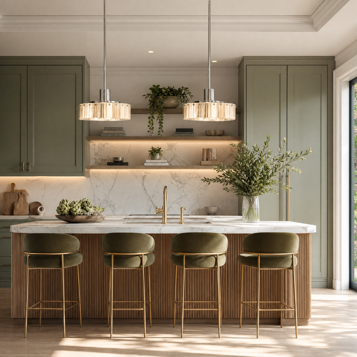 Modern Pendant Light Stone-Look Metal Ø14.2" for Kitchen Dining Room