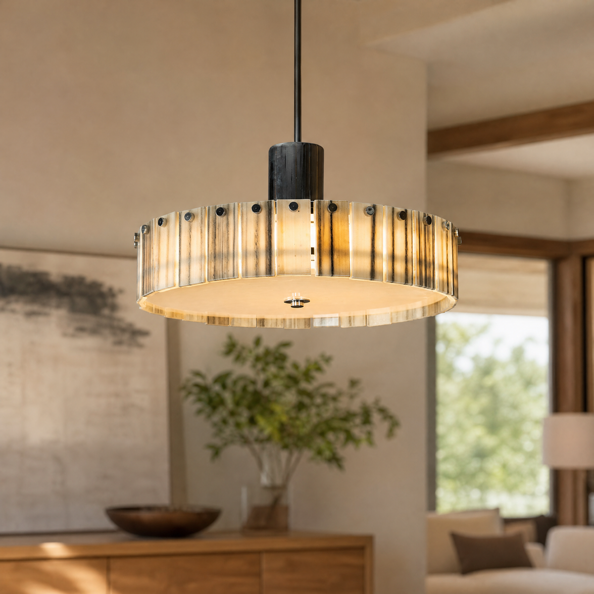 Modern Pendant Light Stone-Look Metal Ø14.2" for Kitchen Dining Room