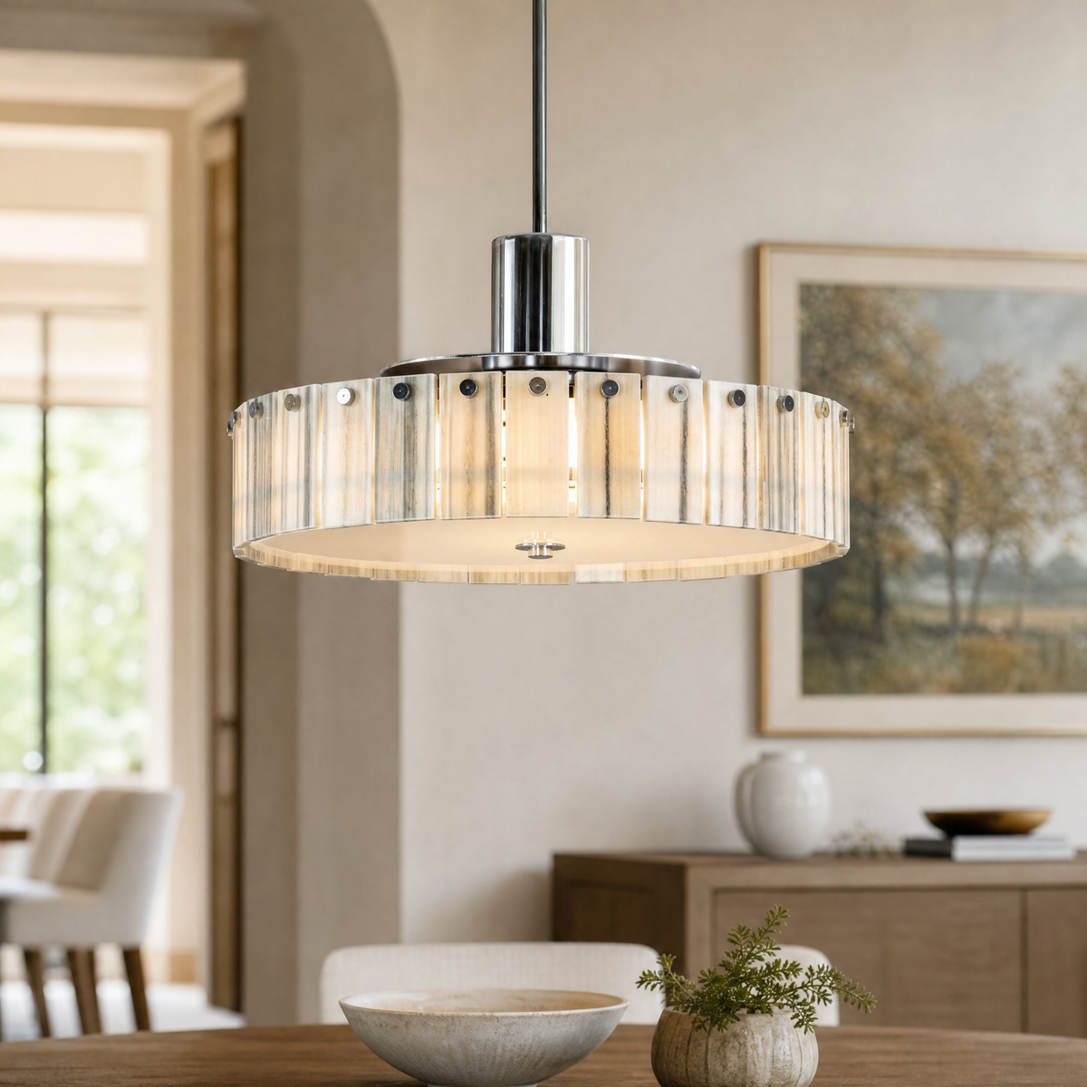 Modern Pendant Light Stone-Look Metal Ø14.2" for Kitchen Dining Room