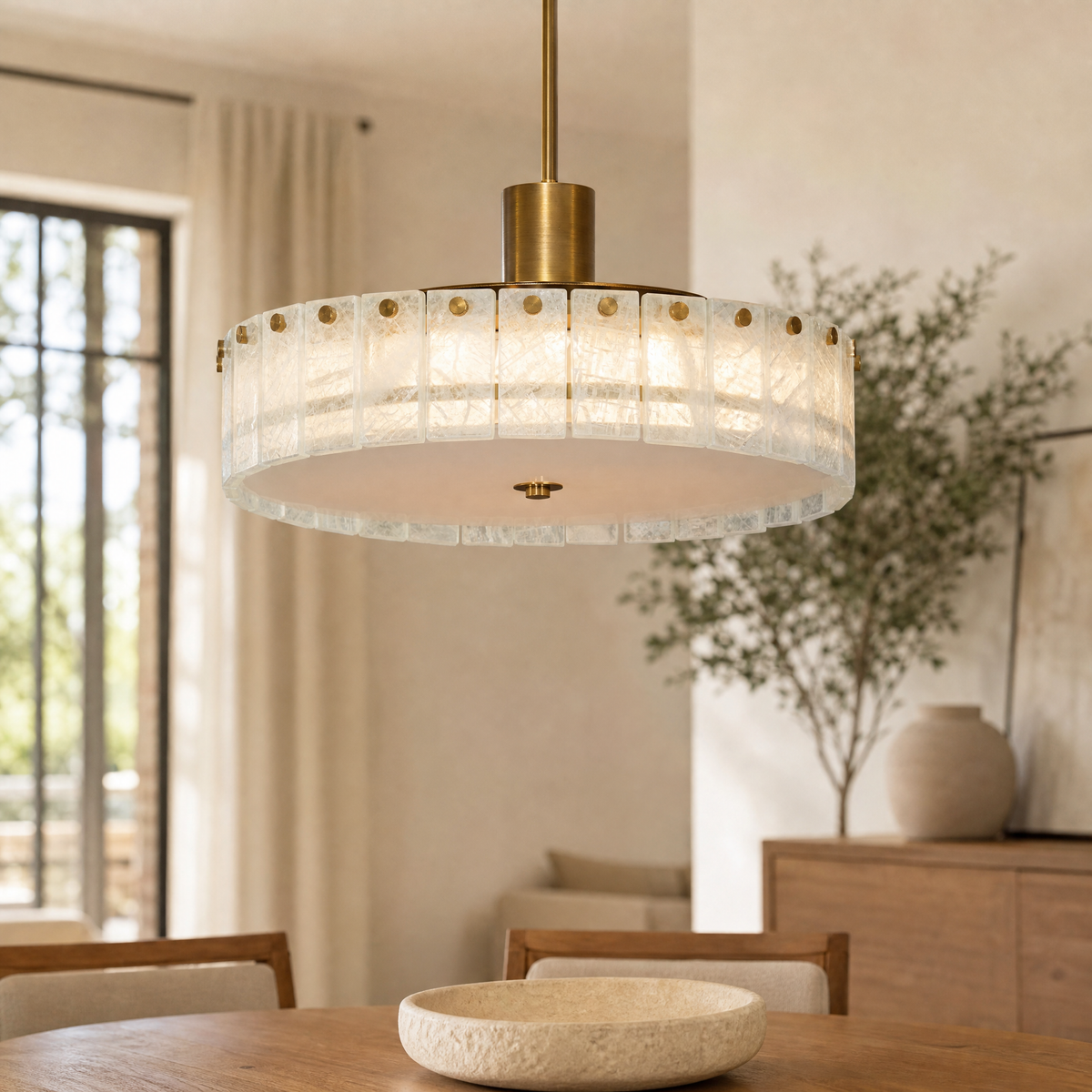 Modern Pendant Light Stone-Look Metal Ø14.2" for Kitchen Dining Room