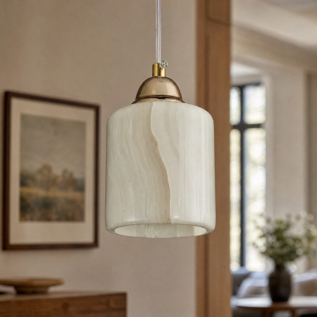 Modern Pendant Light Stone-Look Metal Ø3.5" for Kitchen Dining Room