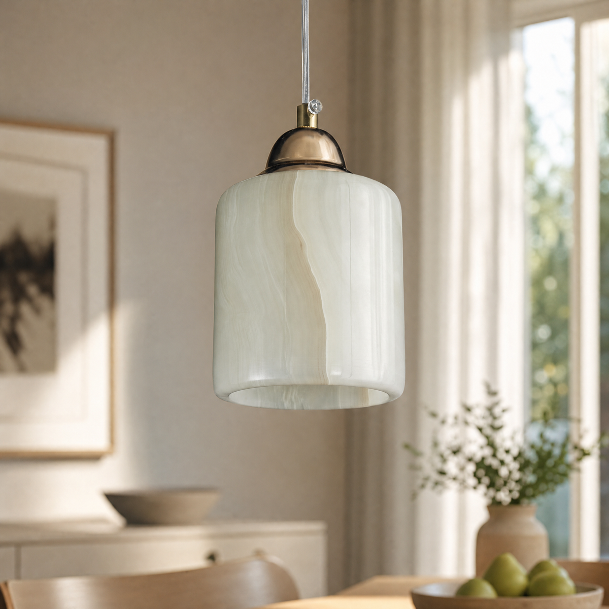 Modern Pendant Light Stone-Look Metal Ø3.5" for Kitchen Dining Room