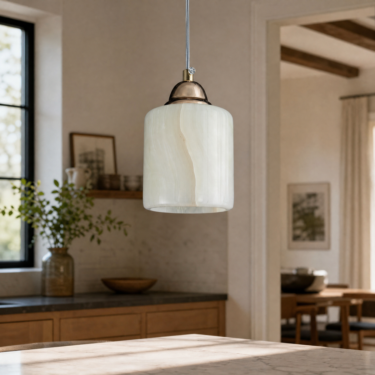 Modern Pendant Light Stone-Look Metal Ø3.5" for Kitchen Dining Room