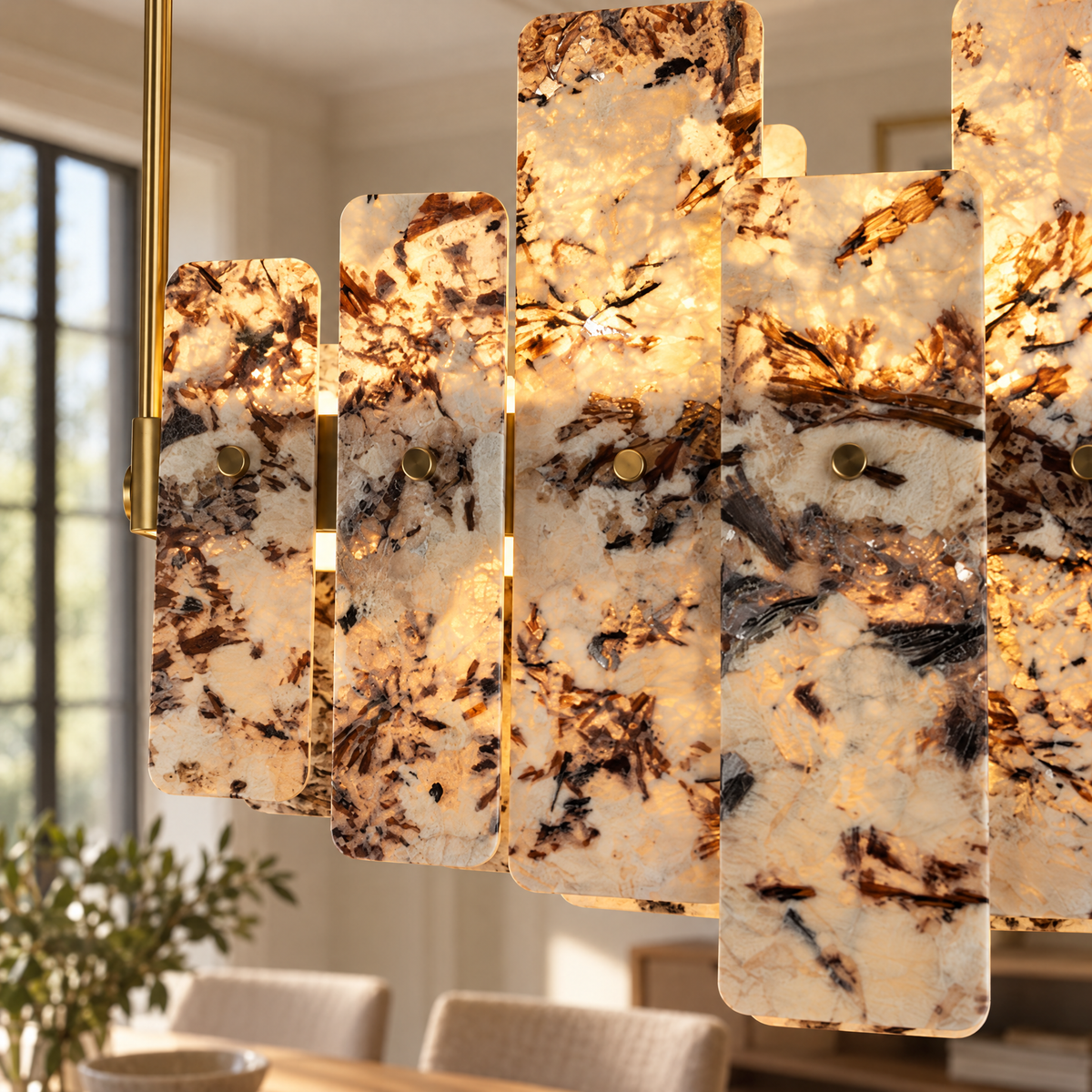 Modern Pendant Light Natural Stone Metal Chrome L27.6" for Kitchen Dining Room