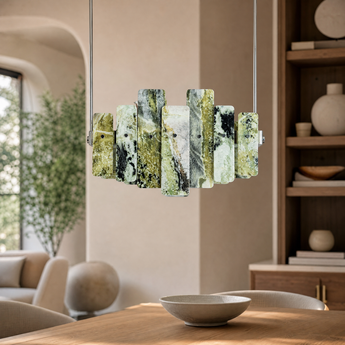 Modern Pendant Light Stone-Look Metal Chrome L27.6" for Kitchen Dining Room