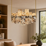 Modern Pendant Light Stone-Look Metal Chrome L27.6" for Kitchen Dining Room