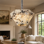 Modern Pendant Light Stone-Look Metal Panels Ø15.7" for Kitchen Dining Room