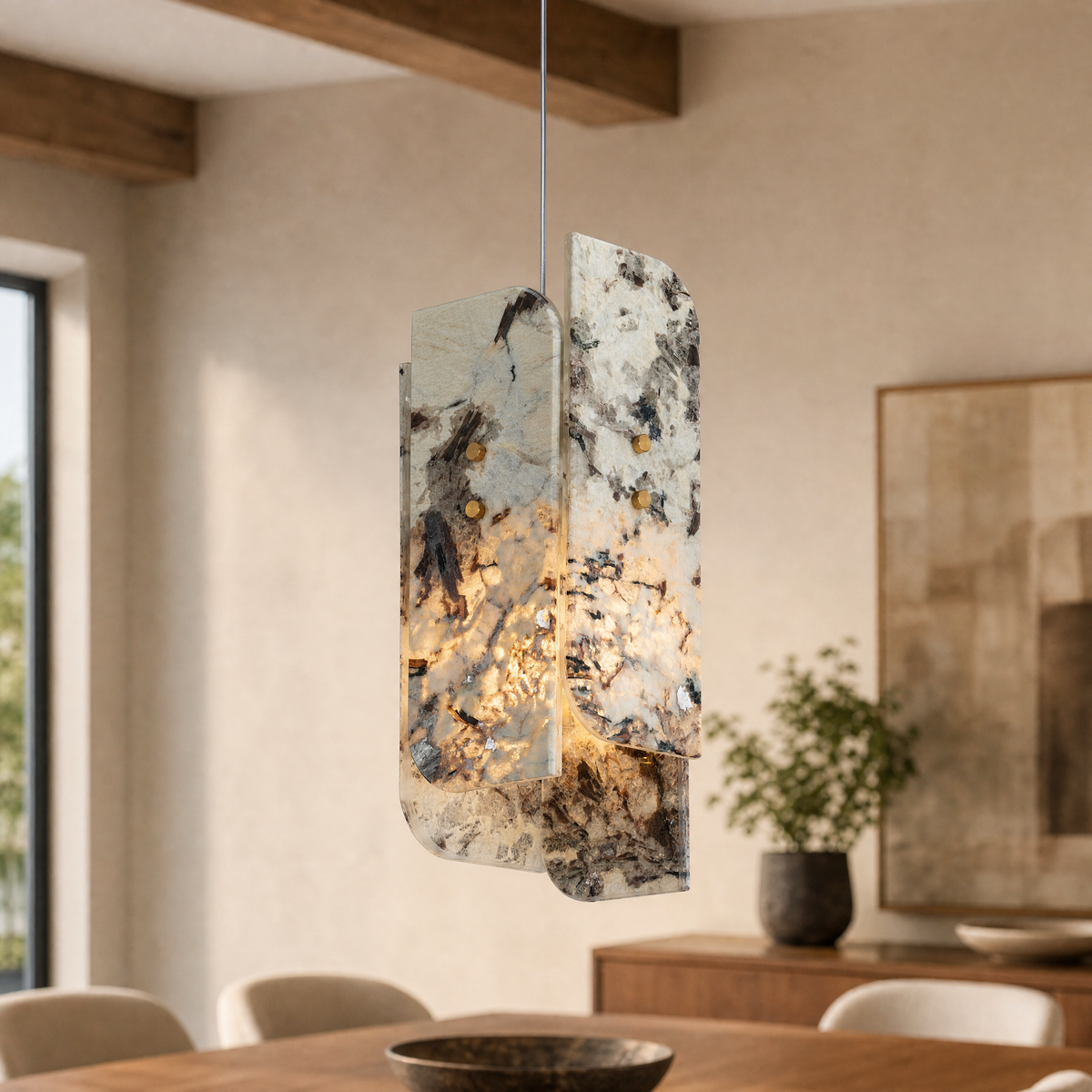 Modern Pendant Light Stone Panel Metal W5.9" for Kitchen Dining Room