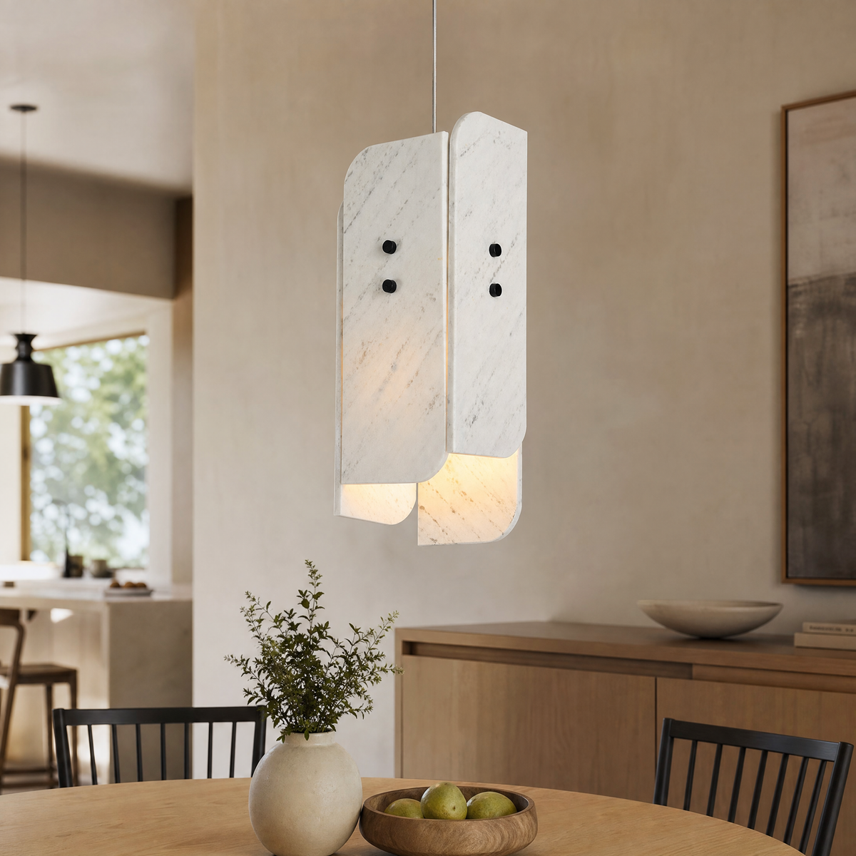 Modern Pendant Light Stone Panel Metal W5.9" for Kitchen Dining Room