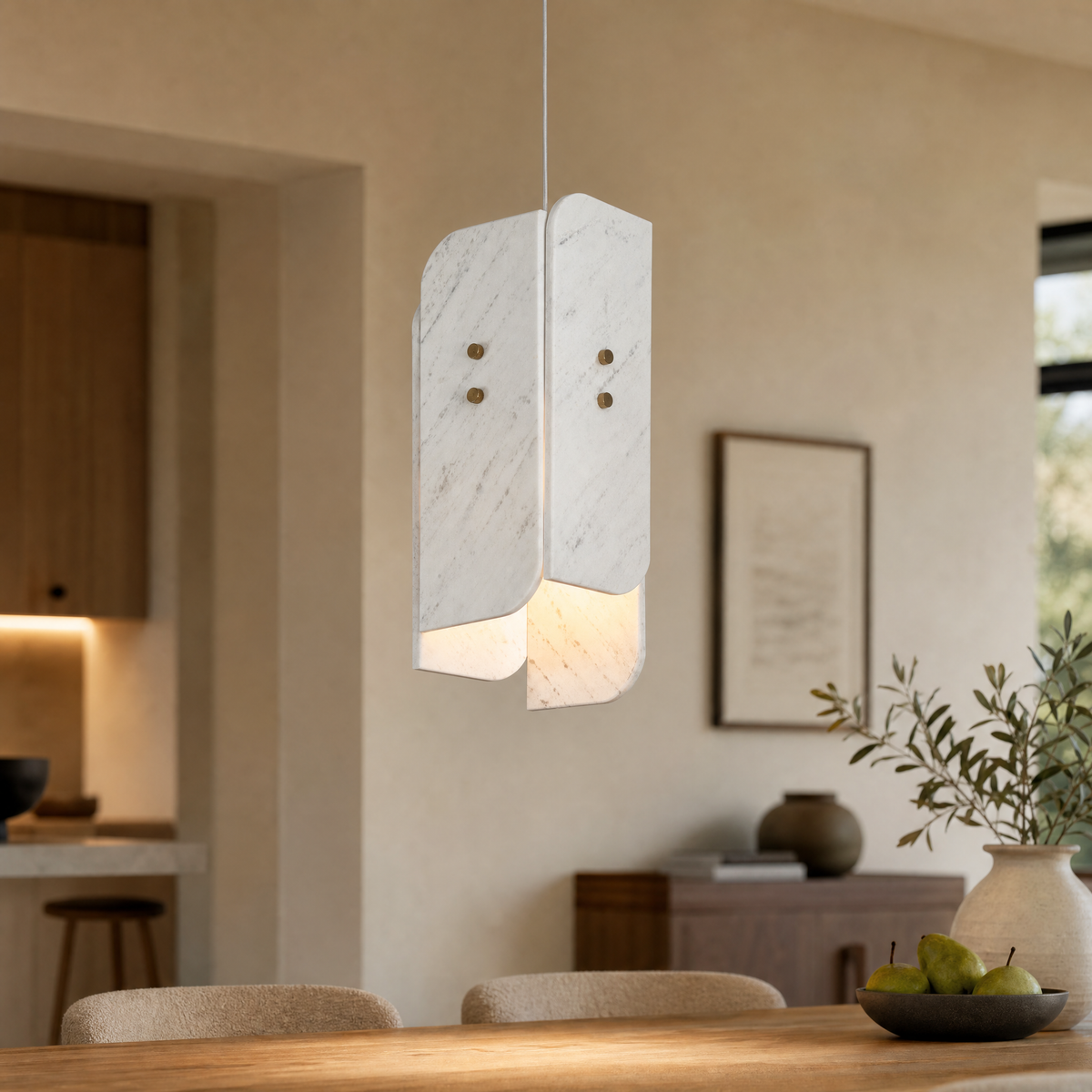 Modern Pendant Light Stone Panel Metal W5.9" for Kitchen Dining Room