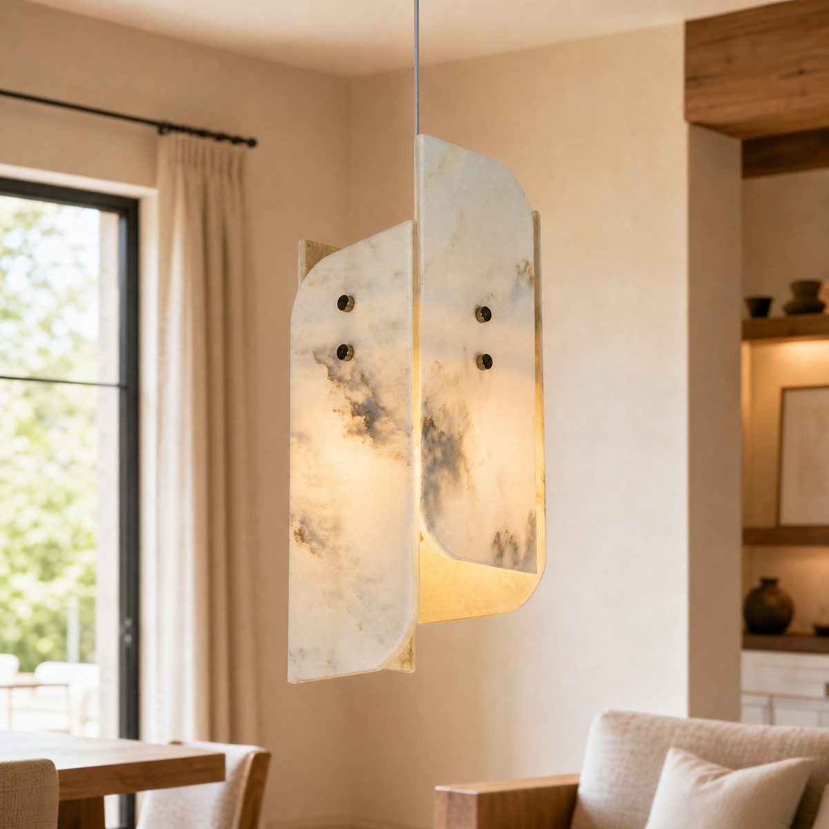 Modern Pendant Light Stone Panel Metal W5.9" for Kitchen Dining Room
