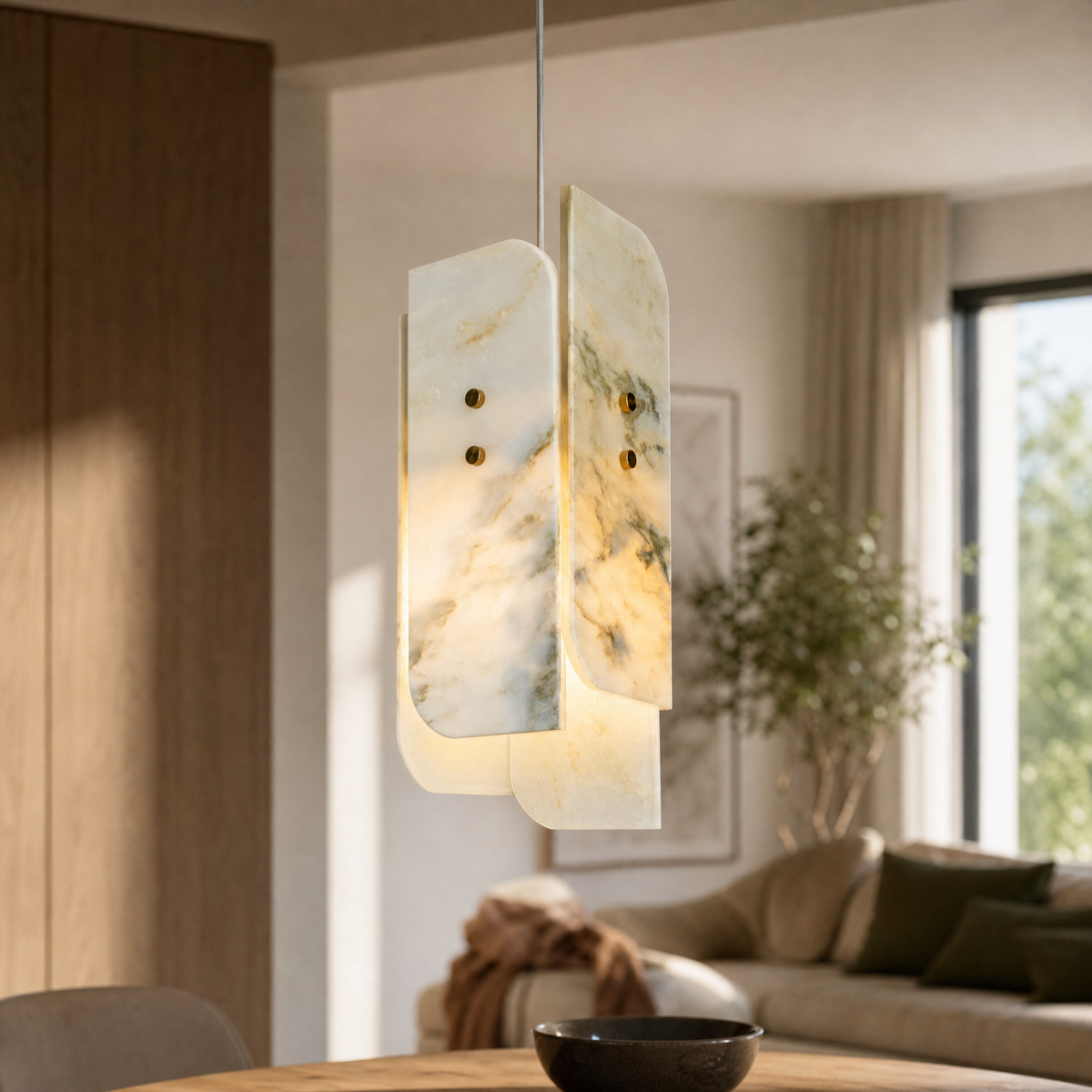 Modern Pendant Light Stone Panel Metal W5.9" for Kitchen Dining Room