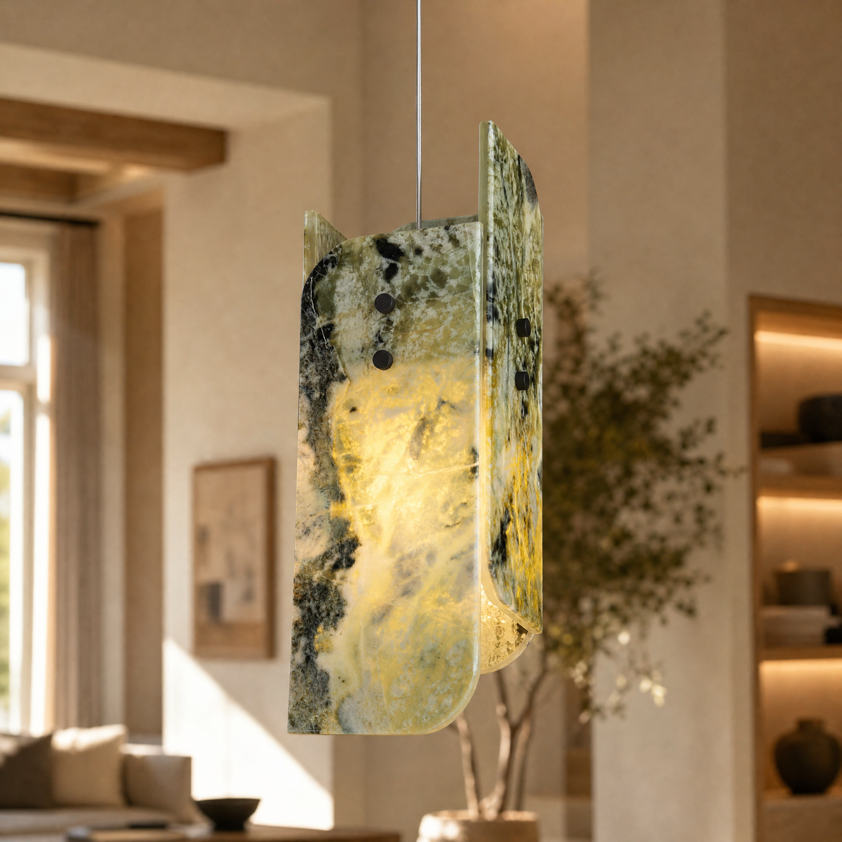 Modern Pendant Light Stone Panel Metal W5.9" for Kitchen Dining Room