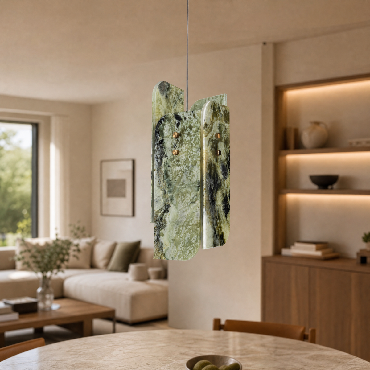 Modern Pendant Light Stone Panel Metal W5.9" for Kitchen Dining Room