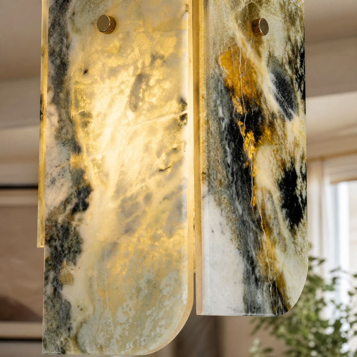 Modern Pendant Light Stone Panel Metal W5.9" for Kitchen Dining Room