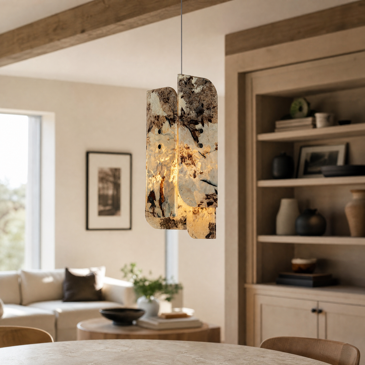 Modern Pendant Light Stone Panel Metal W5.9" for Kitchen Dining Room