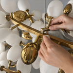 Modern Round Chandelier Grape Cluster Brass Metal Frosted Glass for Dining Room Living Room