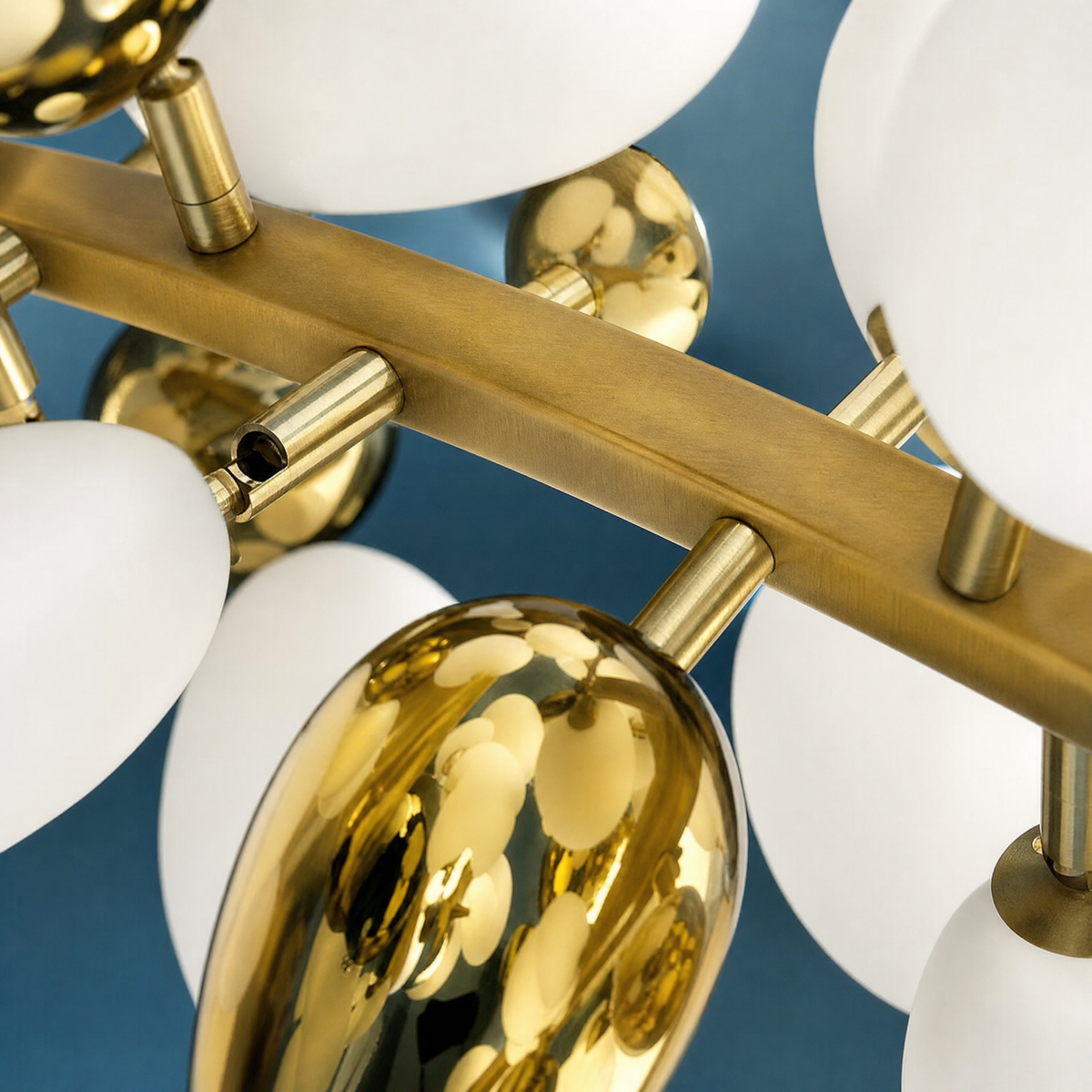 Modern Round Chandelier Grape Cluster Brass Metal Frosted Glass for Dining Room Living Room