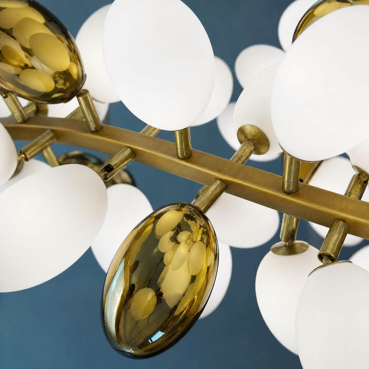 Modern Round Chandelier Grape Cluster Brass Metal Frosted Glass for Dining Room Living Room