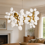 Modern Round Chandelier Grape Cluster Brass Metal Frosted Glass for Dining Room Living Room