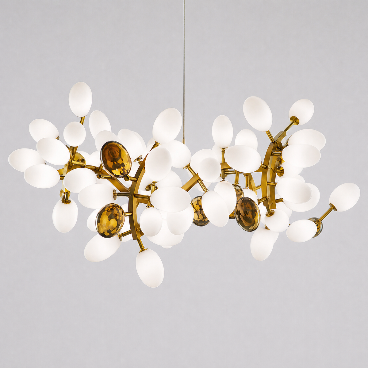 Modern Round Chandelier Grape Cluster Brass Metal Frosted Glass for Dining Room Living Room