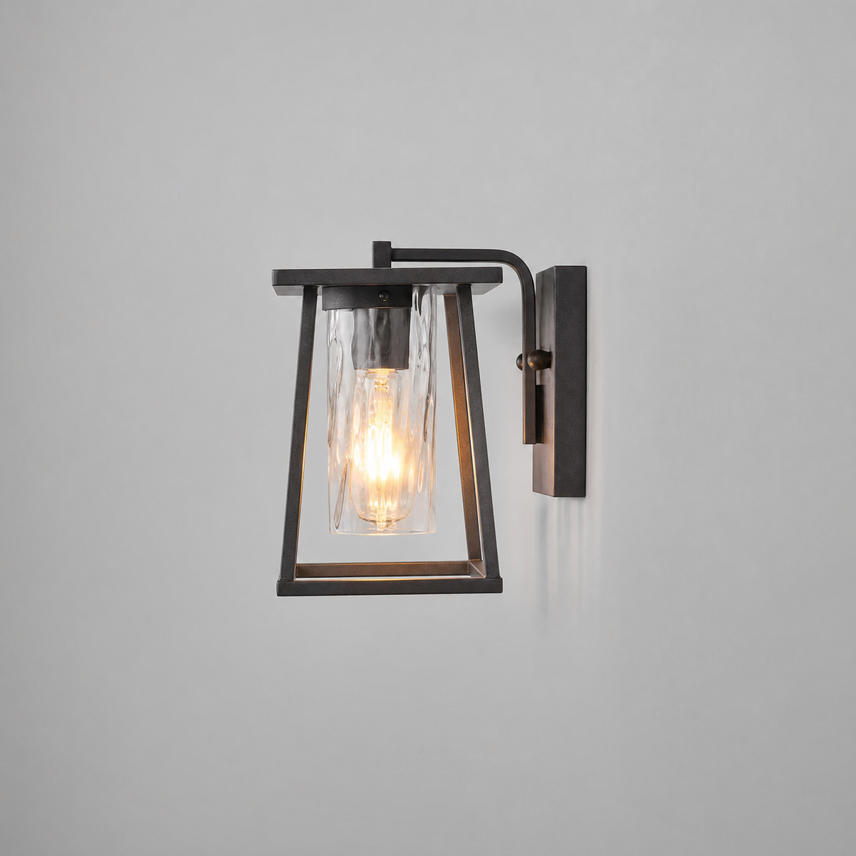 Modern Sand Black Iron Cage Wall Sconce with Glass Shade