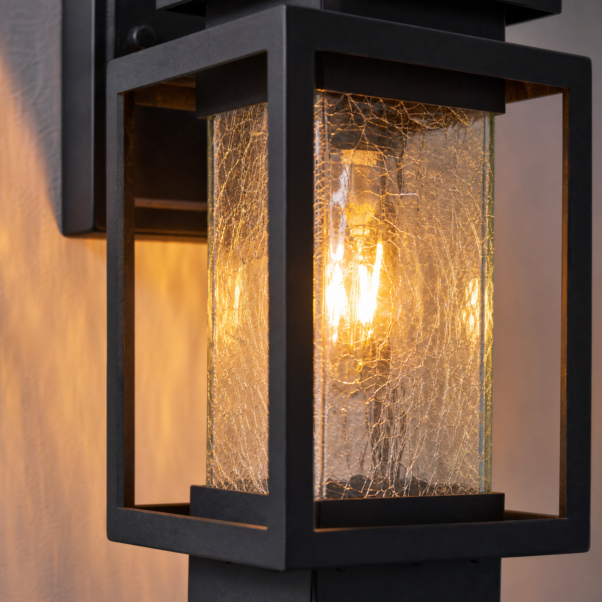 Modern Sand Black Iron Textured Glass Box Wall Sconce