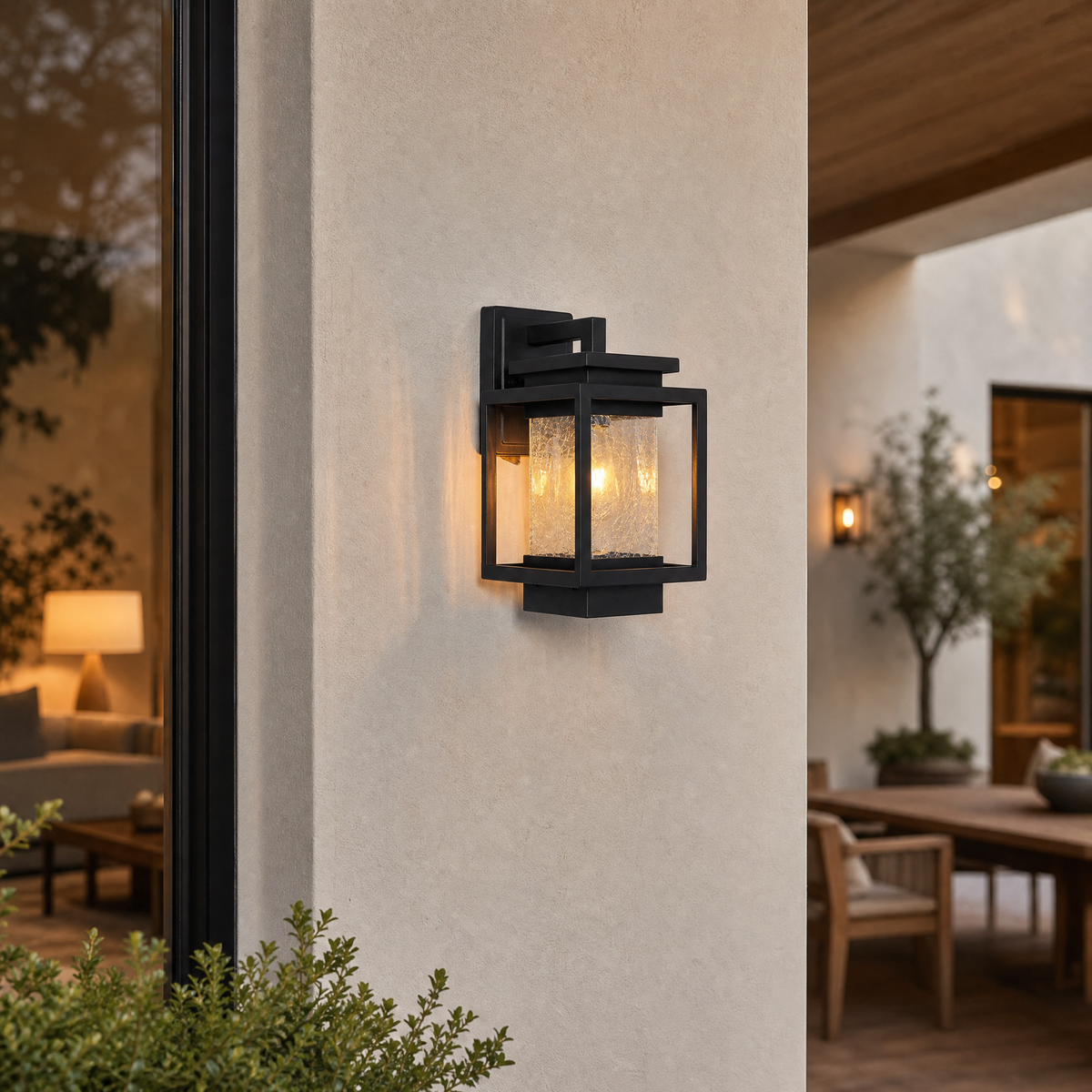 Modern Sand Black Iron Textured Glass Box Wall Sconce