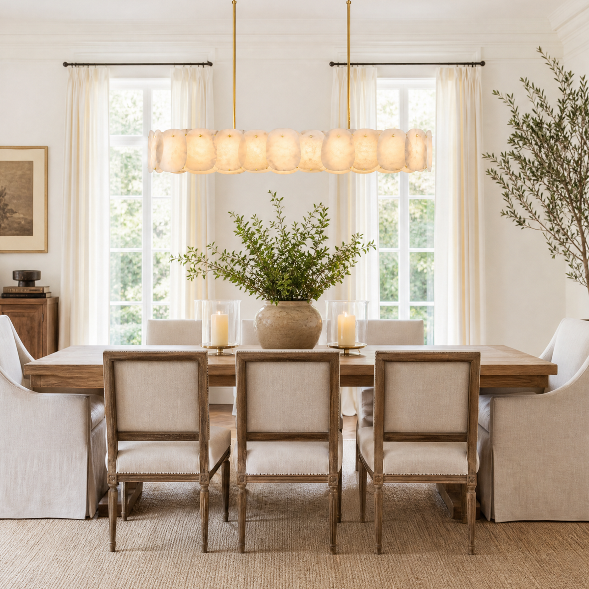 Modern Spanish Alabaster Rectangular Chandelier