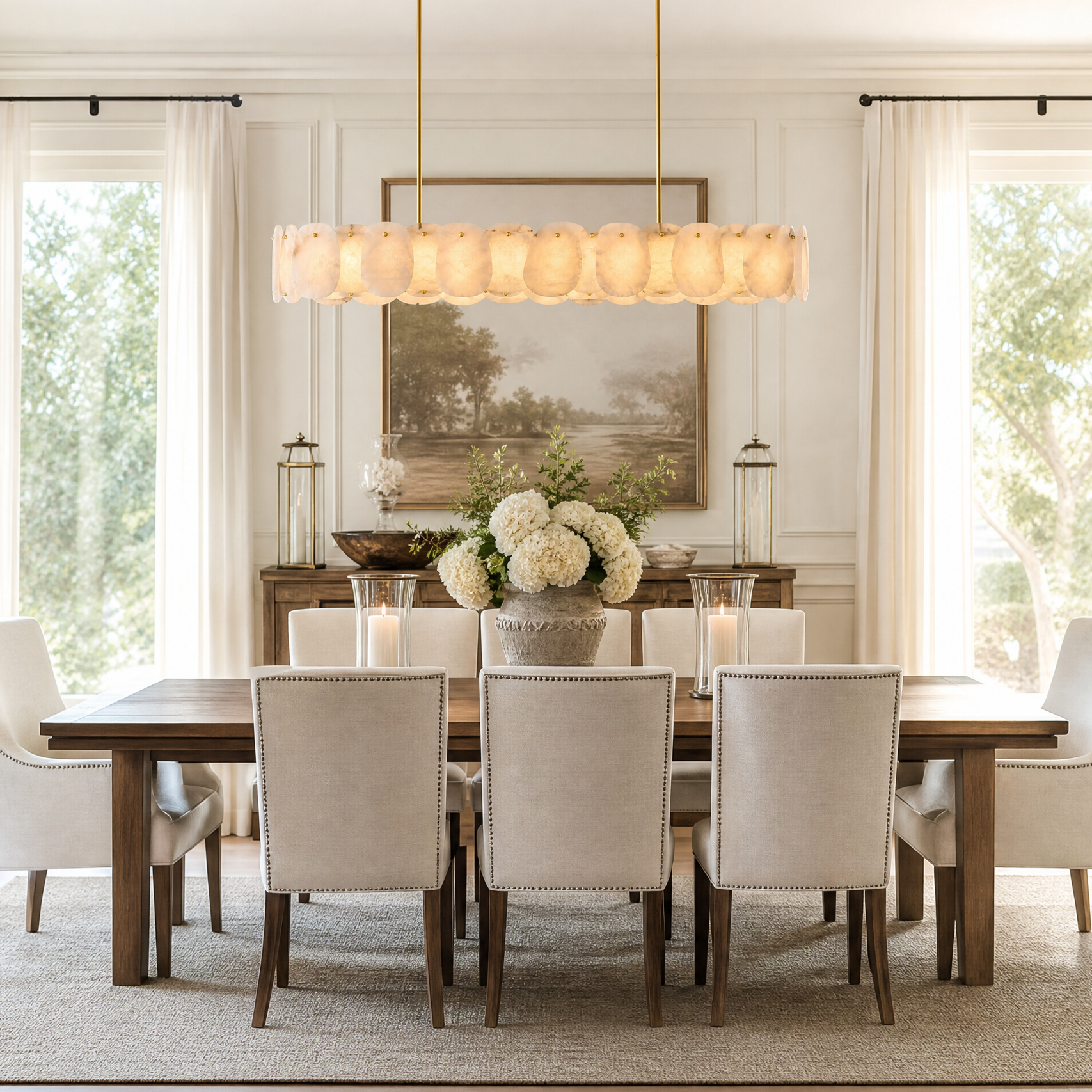Modern Spanish Alabaster Rectangular Chandelier