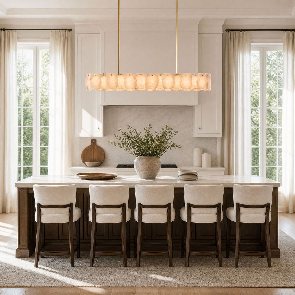Modern Spanish Alabaster Rectangular Chandelier