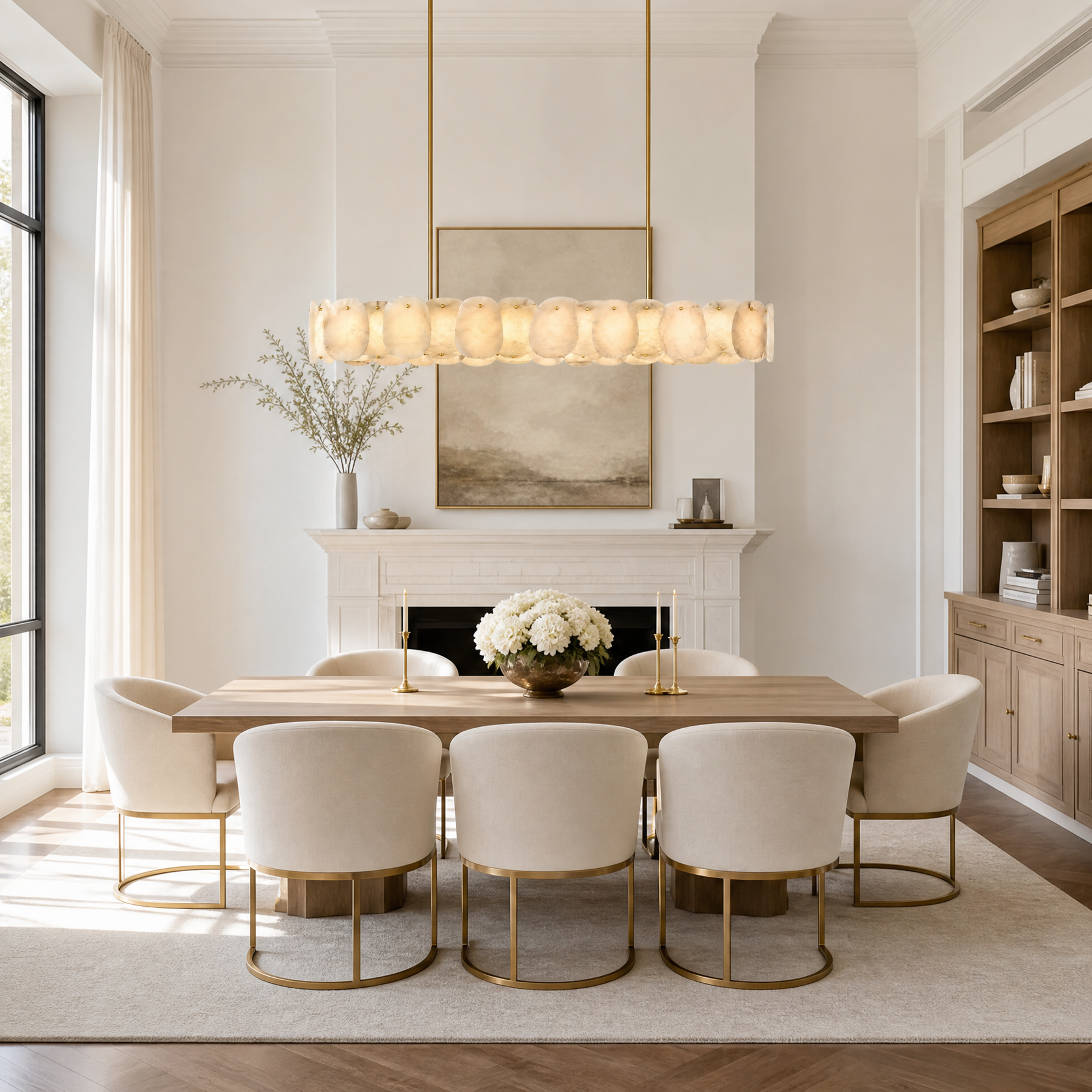 Modern Spanish Alabaster Rectangular Chandelier