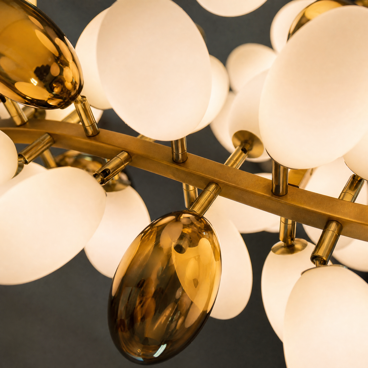 Modern Spiral Chandelier Grape Cluster Brass Metal Frosted Glass for Foyer Staircase