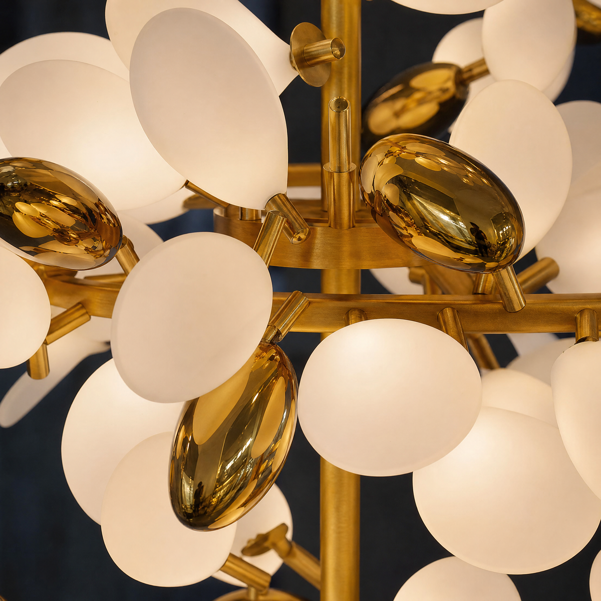Modern Spiral Chandelier Grape Cluster Brass Metal Frosted Glass for Foyer Staircase
