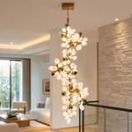 Modern Spiral Chandelier Grape Cluster Brass Metal Frosted Glass for Foyer Staircase