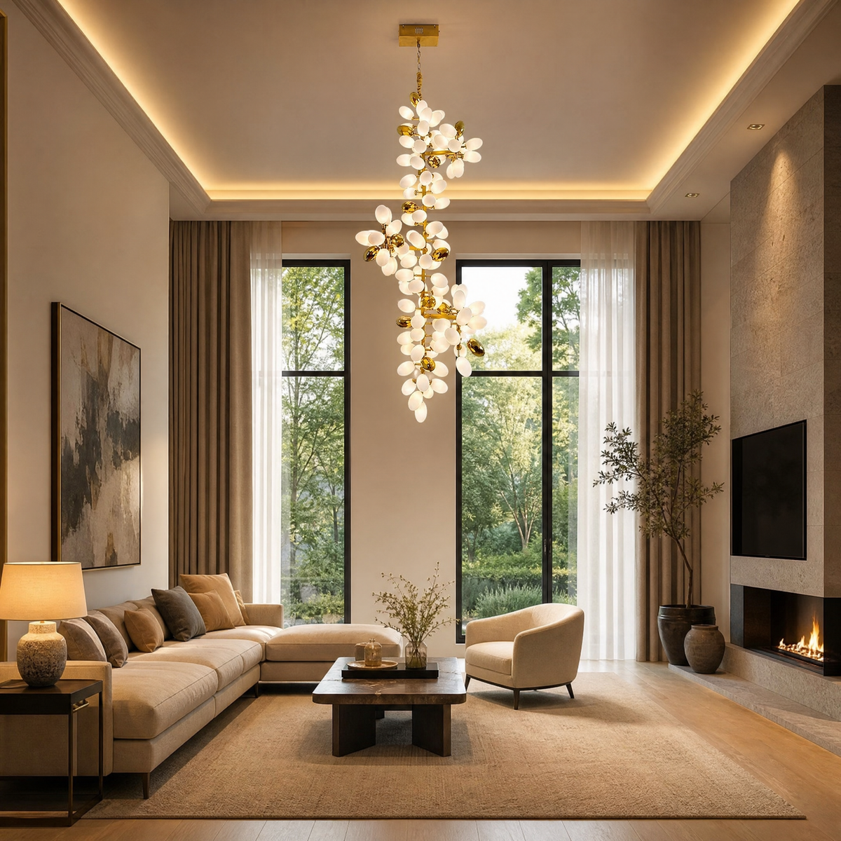 Modern Spiral Chandelier Grape Cluster Brass Metal Frosted Glass for Foyer Staircase