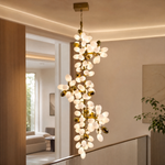 Modern Spiral Chandelier Grape Cluster Brass Metal Frosted Glass for Foyer Staircase