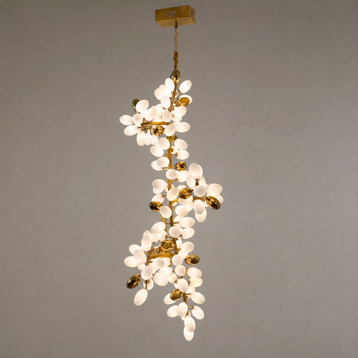 Modern Spiral Chandelier Grape Cluster Brass Metal Frosted Glass for Foyer Staircase
