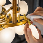 Modern Spiral Chandelier Grape Cluster Brass Metal Frosted Glass for Foyer Staircase