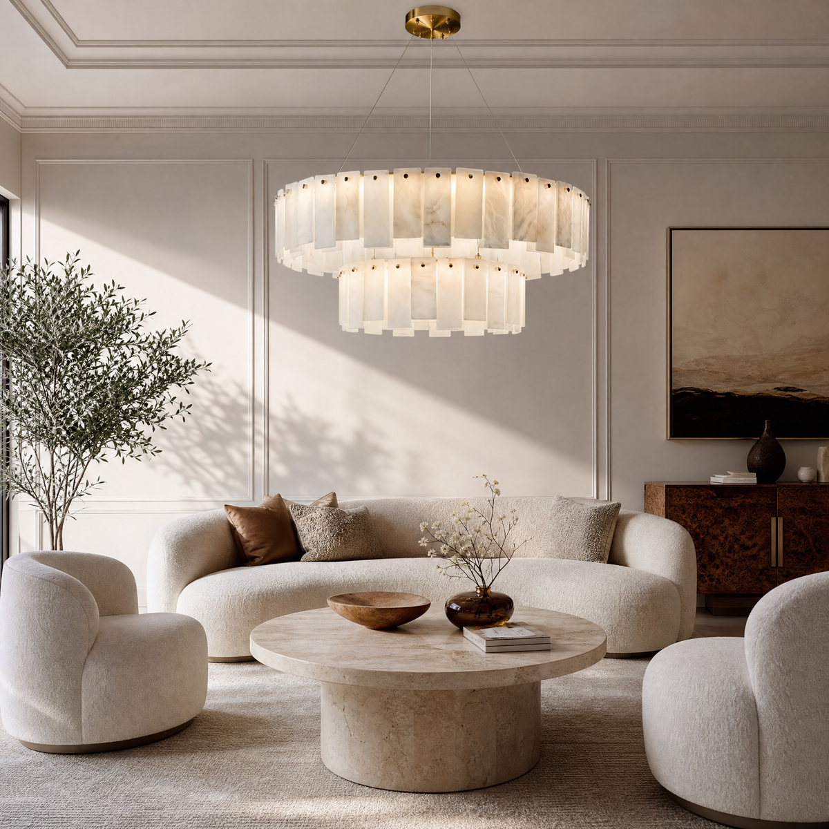 Modern Two-Tier Circular Pendant Chandelier