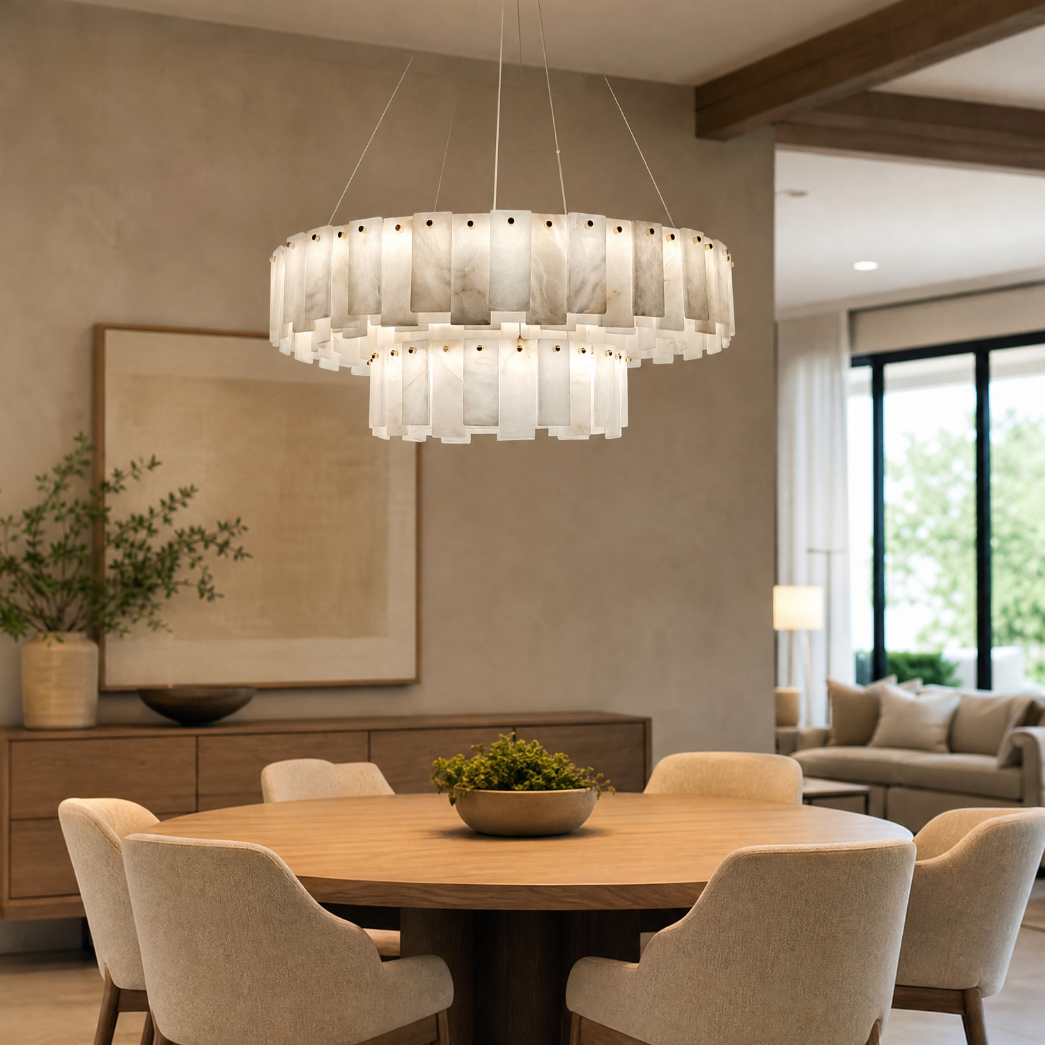 Modern Two-Tier Circular Pendant Chandelier