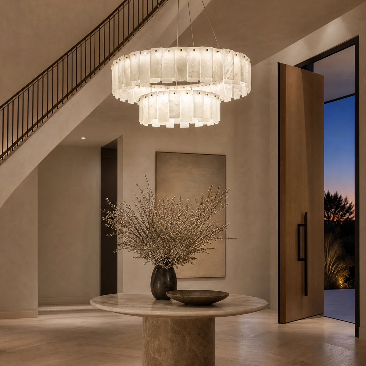 Modern Two-Tier Circular Pendant Chandelier