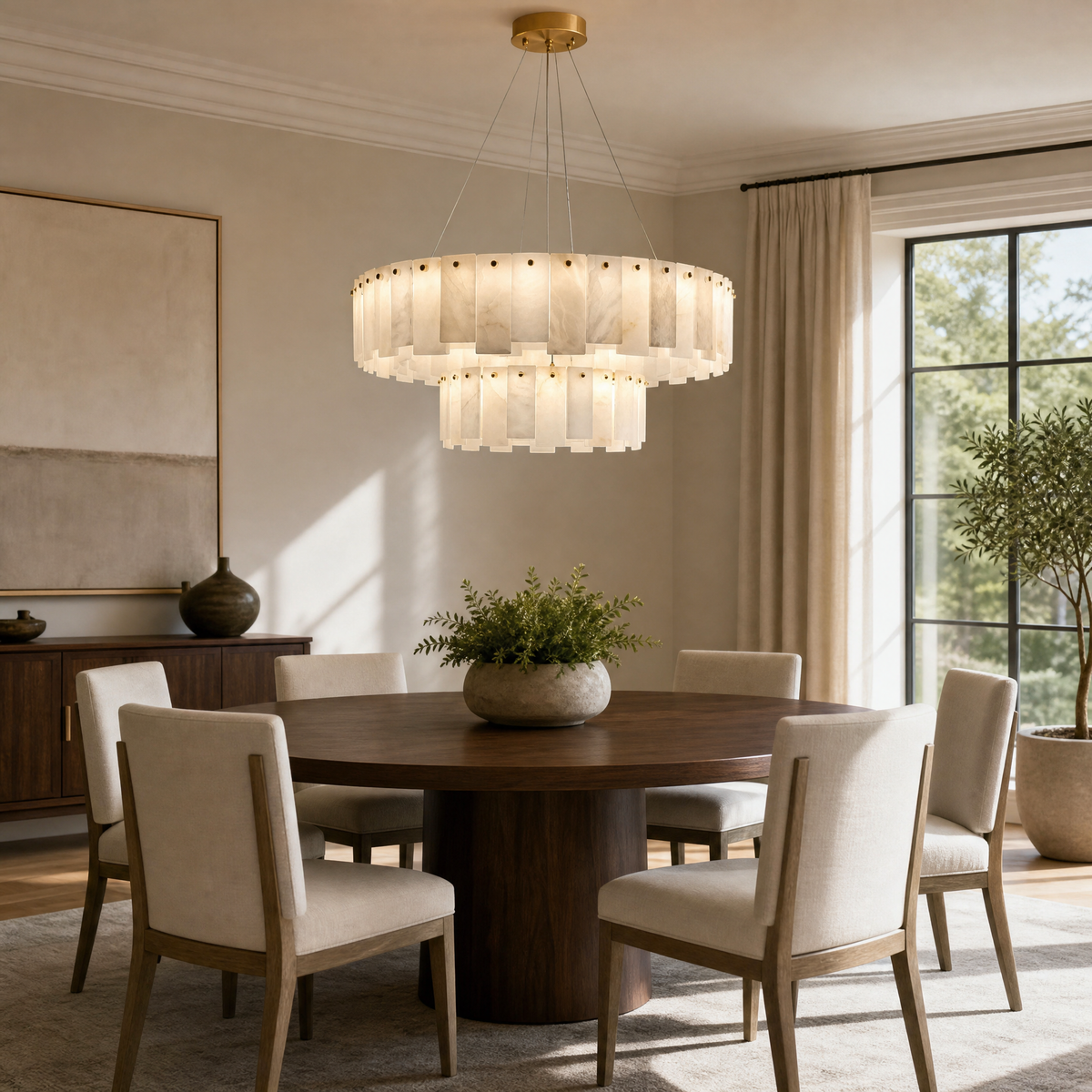 Modern Two-Tier Circular Pendant Chandelier